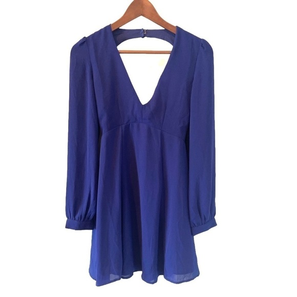 Lulus Dresses & Skirts - Lulu's Deep-v Backless Flare Mini Dress Longsleeve